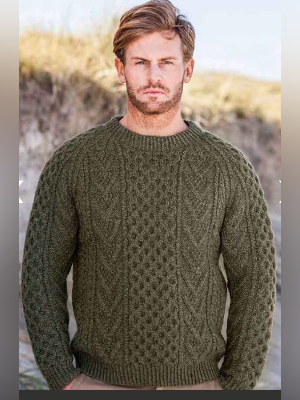 Aran Woollen Mills Men’s Kilronan Aran Wool Sweater Large Preppy Classic